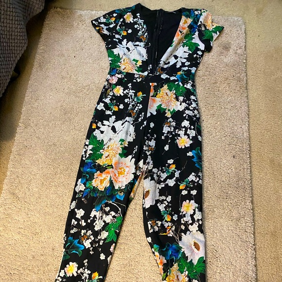 Missguided Pants - Romper flowers navy blue v neck